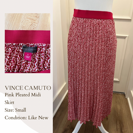 Vince Camuto Pink Pleated Midi Skirt