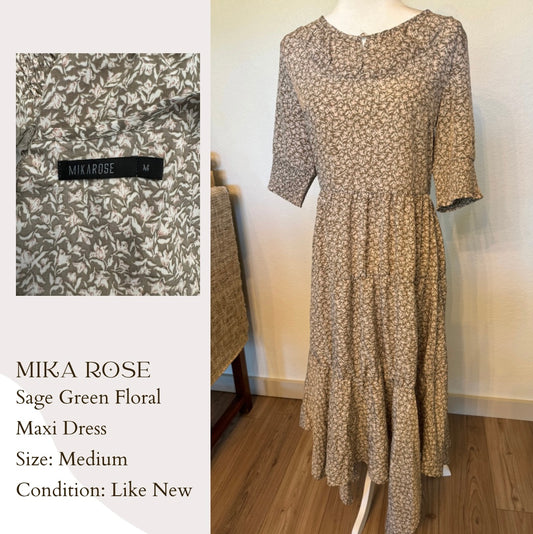 Mikarose Sage Green Floral Maxi Dress