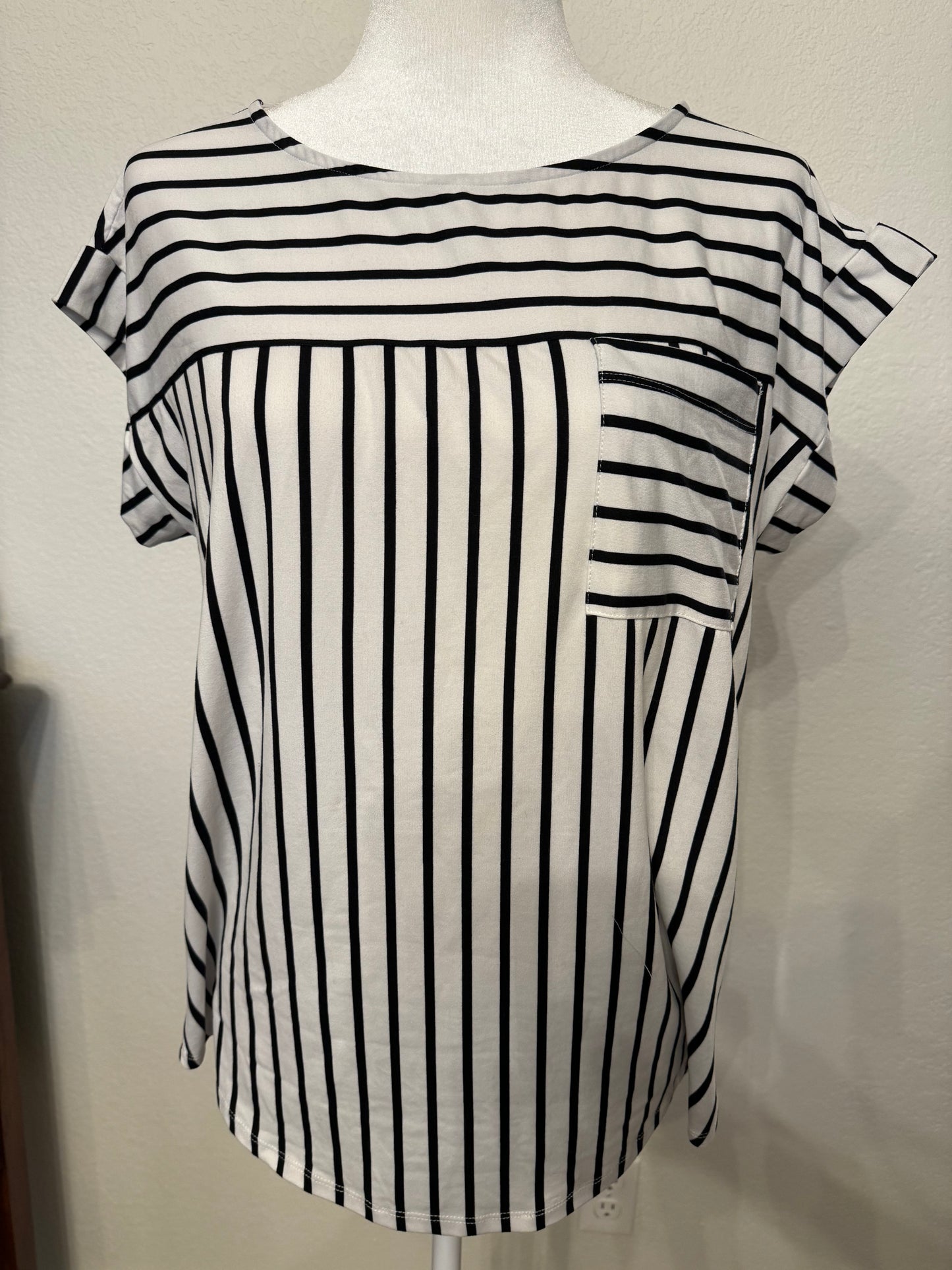 Faith and Joy Black and White Stripe Knit Tee