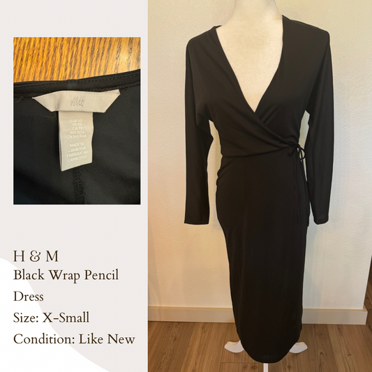 H & M Black Wrap Pencil Dress