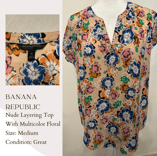 Banana Republic Nude Layering Top With Multicolor Floral