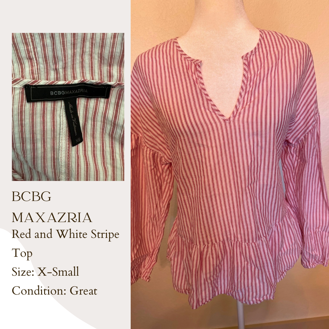 BCBG Maxazria Red and White Stripe Top