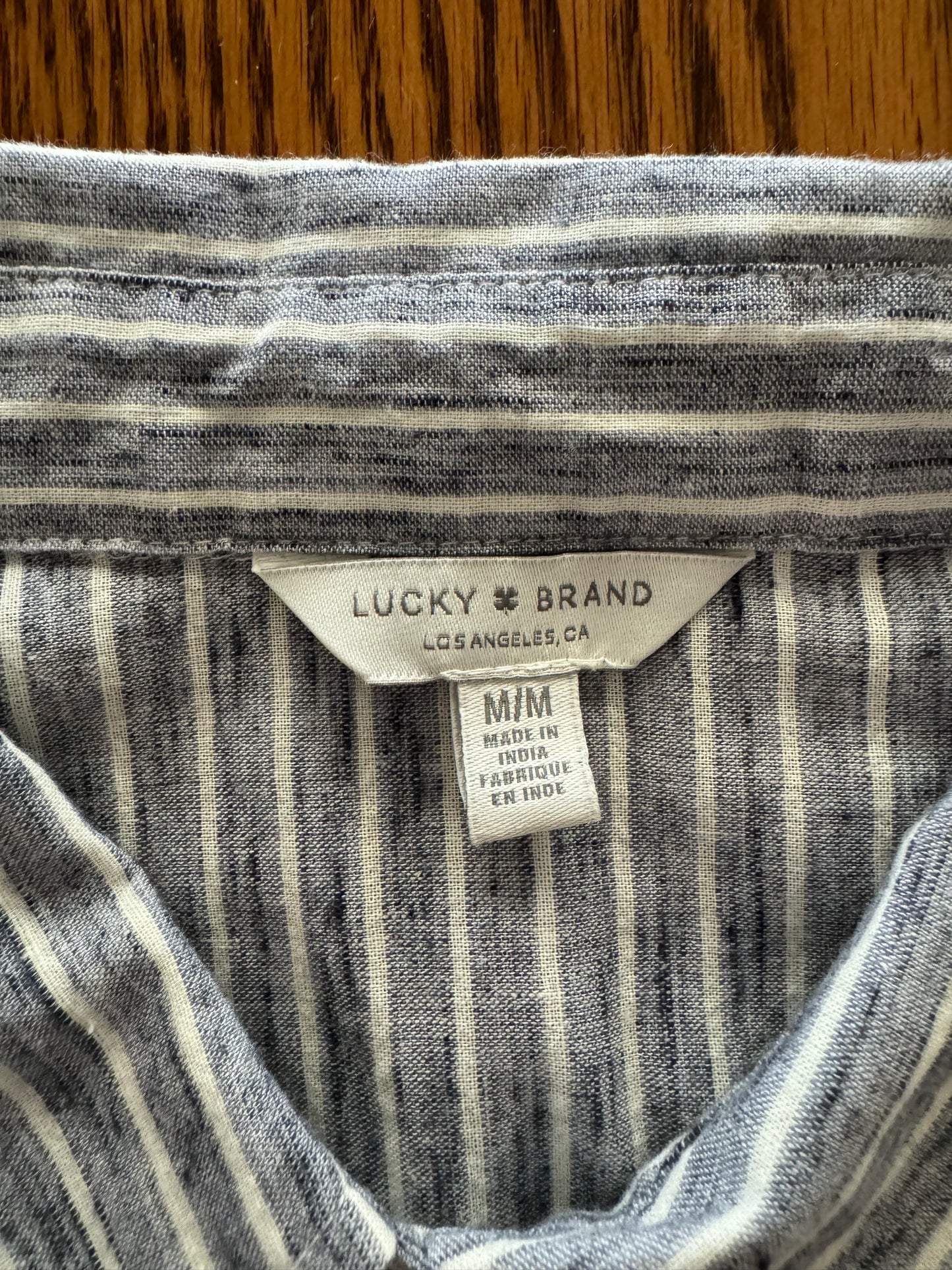 Lucky Brand Blue and White Stripe Button Front Top