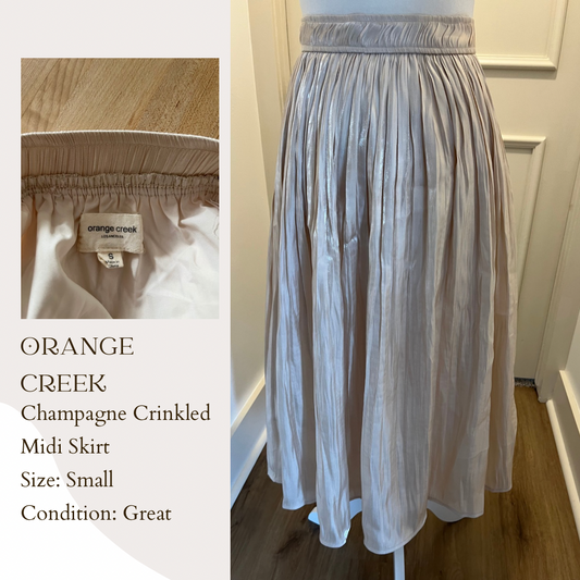 Orange Creek Champagne Crinkled Midi Skirt