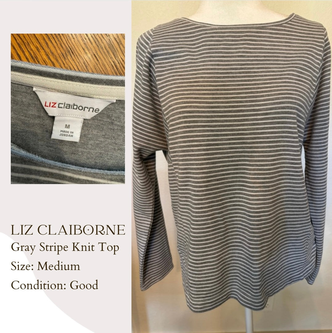 Liz Claiborne Gray Stripe Knit Top