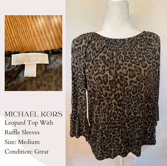 Michael Kors Leopard Top With Ruffle Sleeves