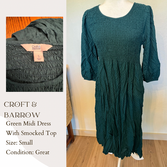 Croft & Barrow Green Midi Dress With Smocked Top