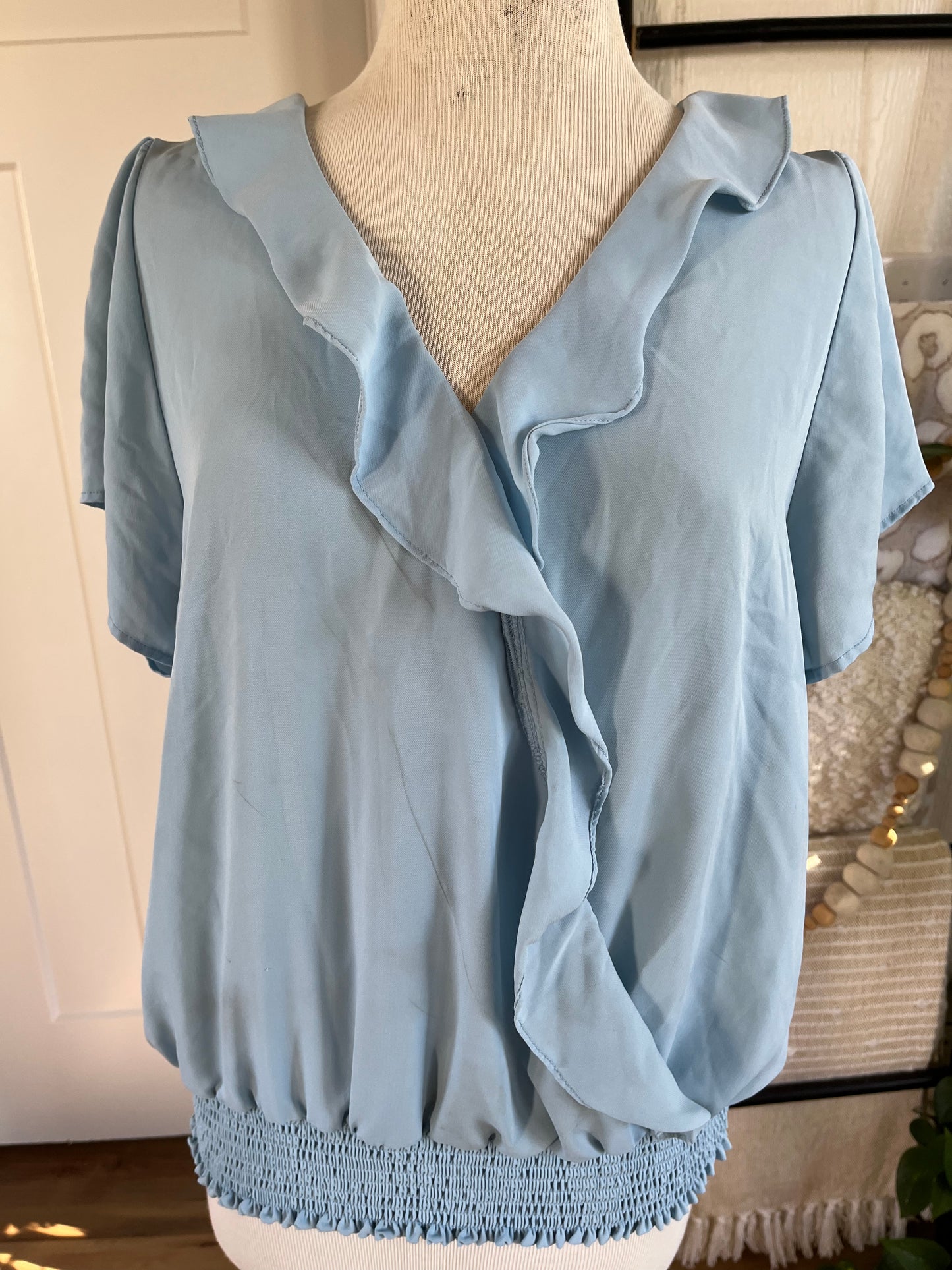 No Brand Blue Ruffle Top