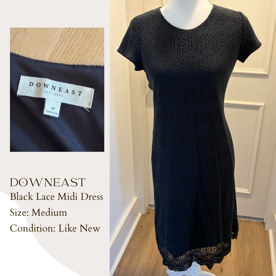 Downeast Black Lace Midi Dress
