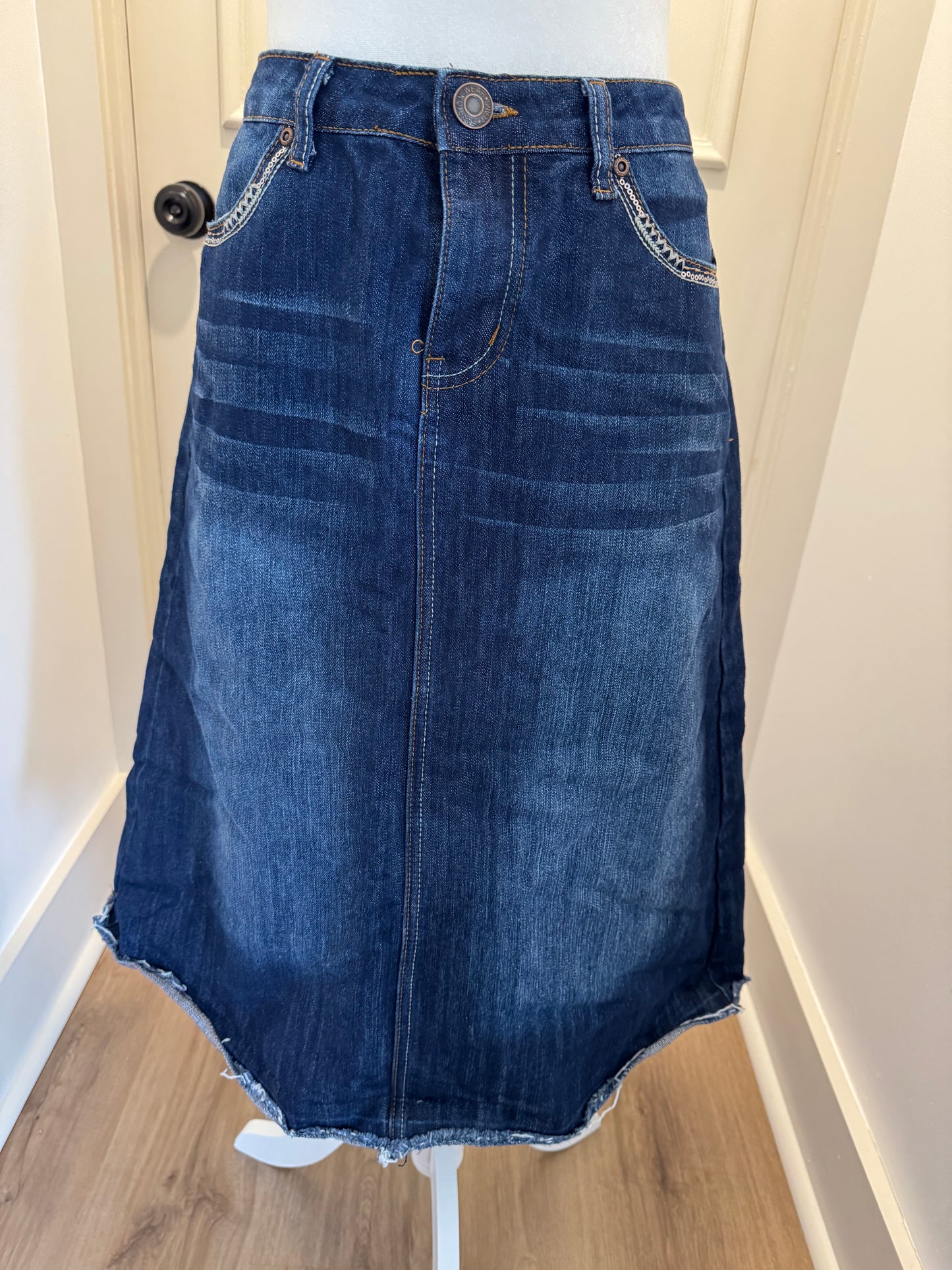 Be Girl Dark Blue Denim Skirt With Sequin Pocket