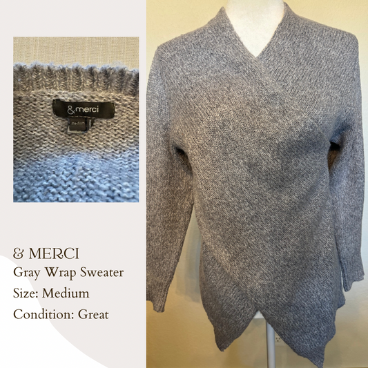 & Merci Gray Wrap Sweater