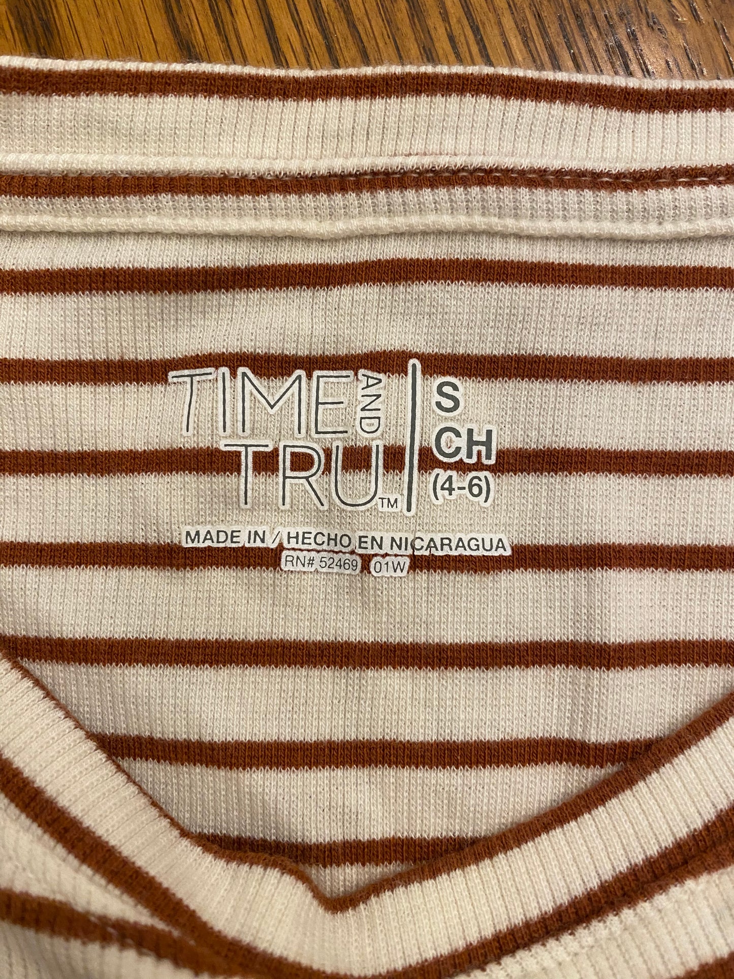 Time & Tru Brown & White Stripe Ribbed Top