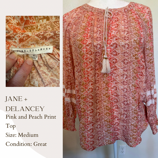 Jane + Delancey Pink and Peach Print Top