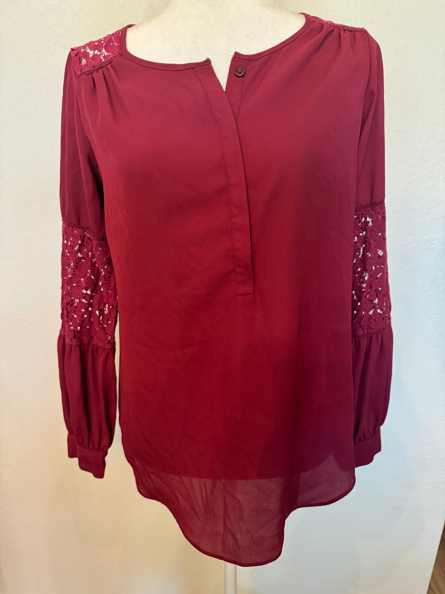 Valerie Stevens Burgundy Top With Lace Accent