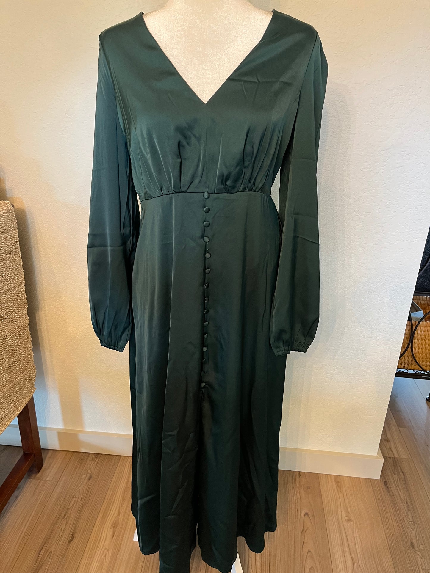 Maniju Emerald Green Satin Maxi Dress