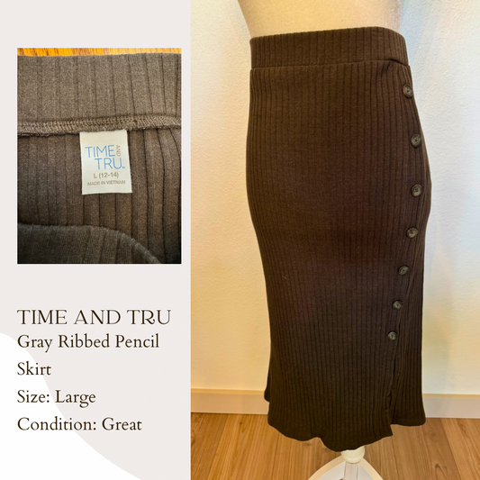 Time and Tru Gray Ribbed Pencil Skirt