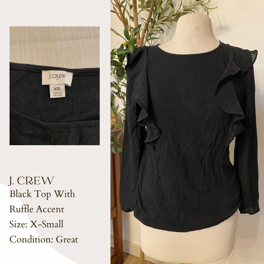 J. Crew Black Top With Ruffle Accent