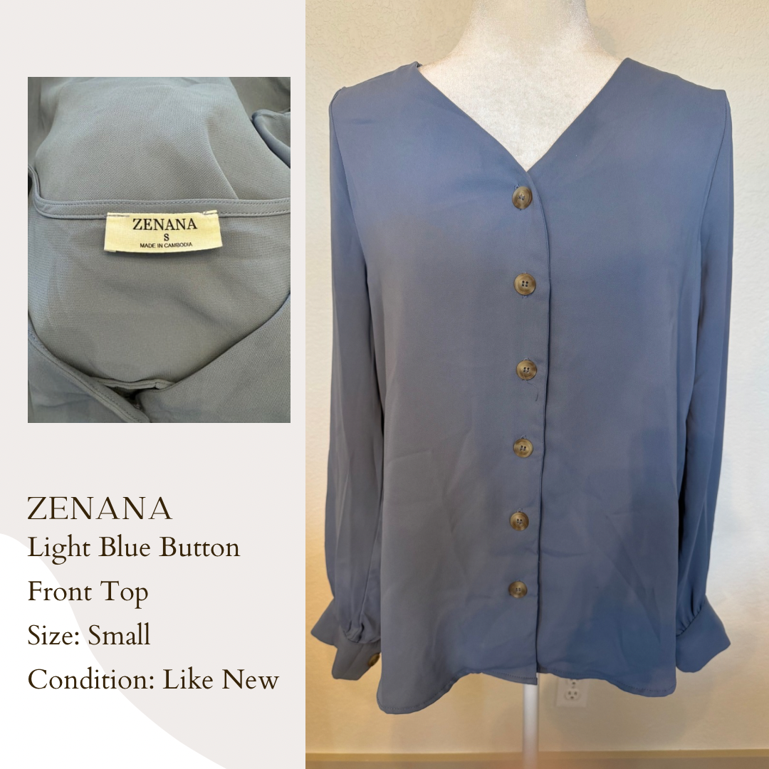 Zenana Light Blue Button Front Top