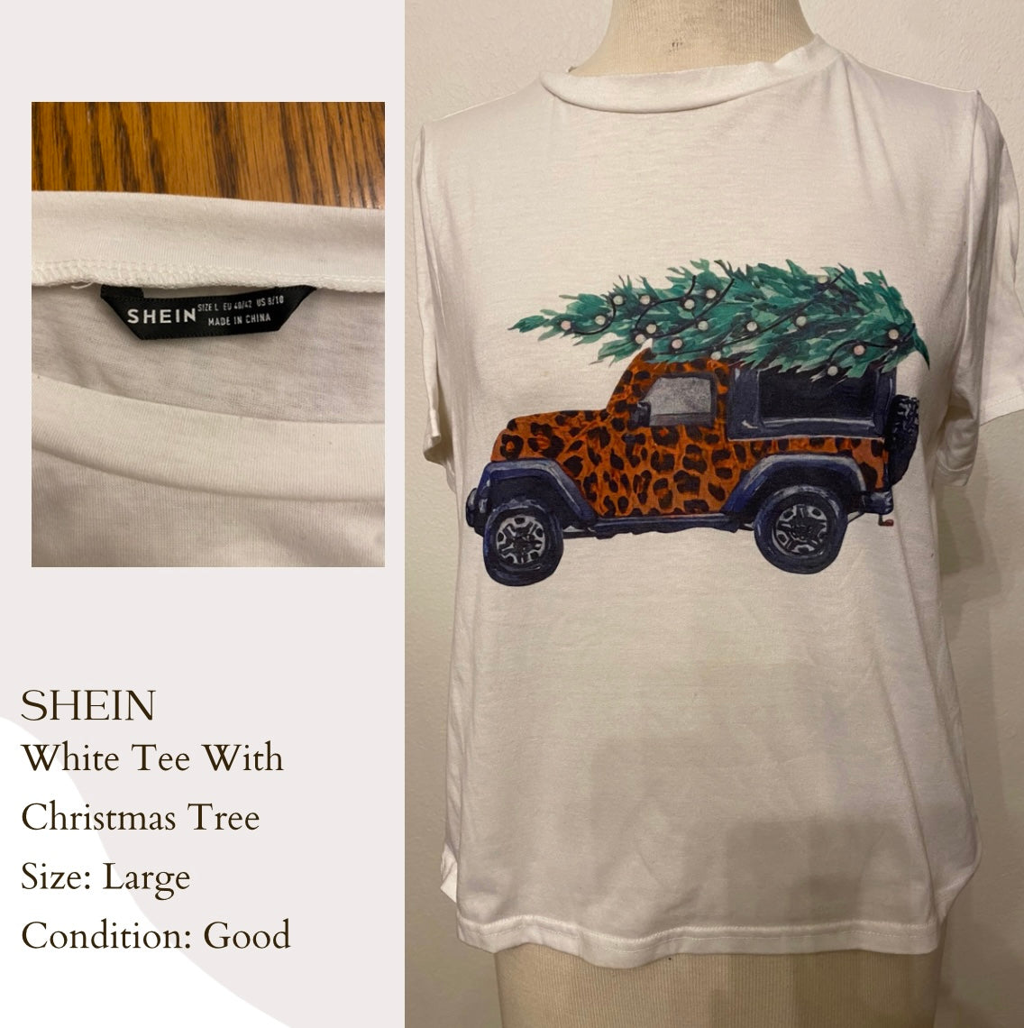 Shein White Tee With Christmas Tree