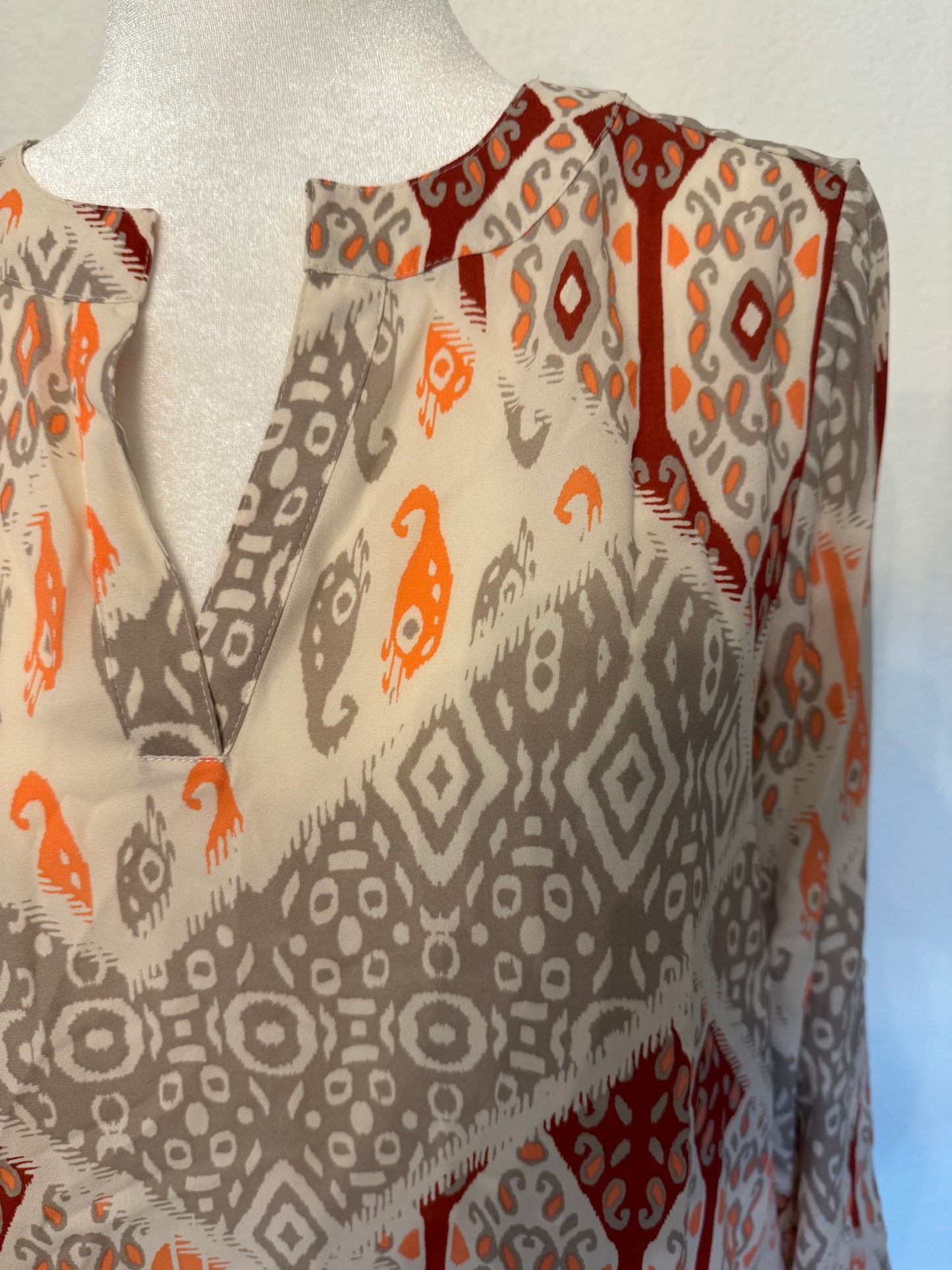 Cato Cream, Red, and Orange Print Top