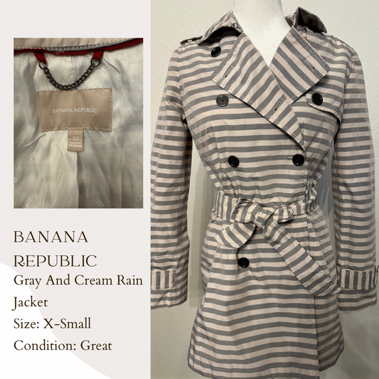 Banana Republic Gray and Cream Rain Jacket