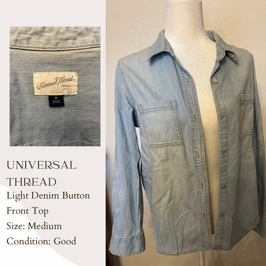 Universal Thread Light Denim Button Front Top