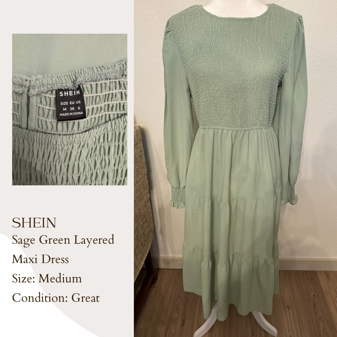 Shein Sage Green Layered Maxi Dress