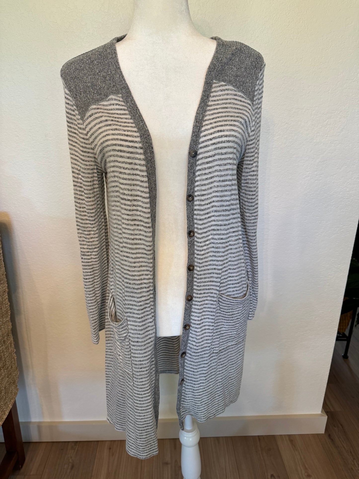 Maurice’s Gray and White Stripe Knit Cardigan