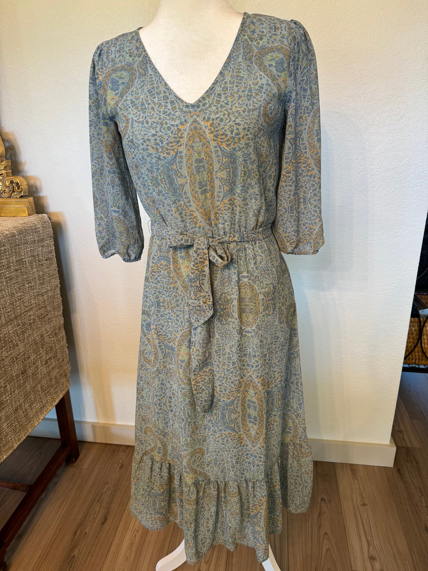 Jane and Delancey Blue Paisley Print Midi Dress