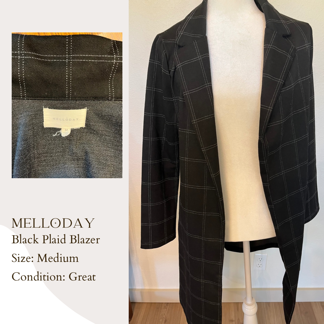 Melloday Black Plaid Blazer