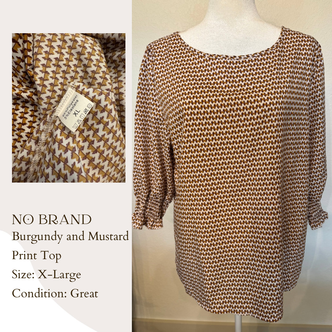 No Brand Burgundy and Mustard Print Top