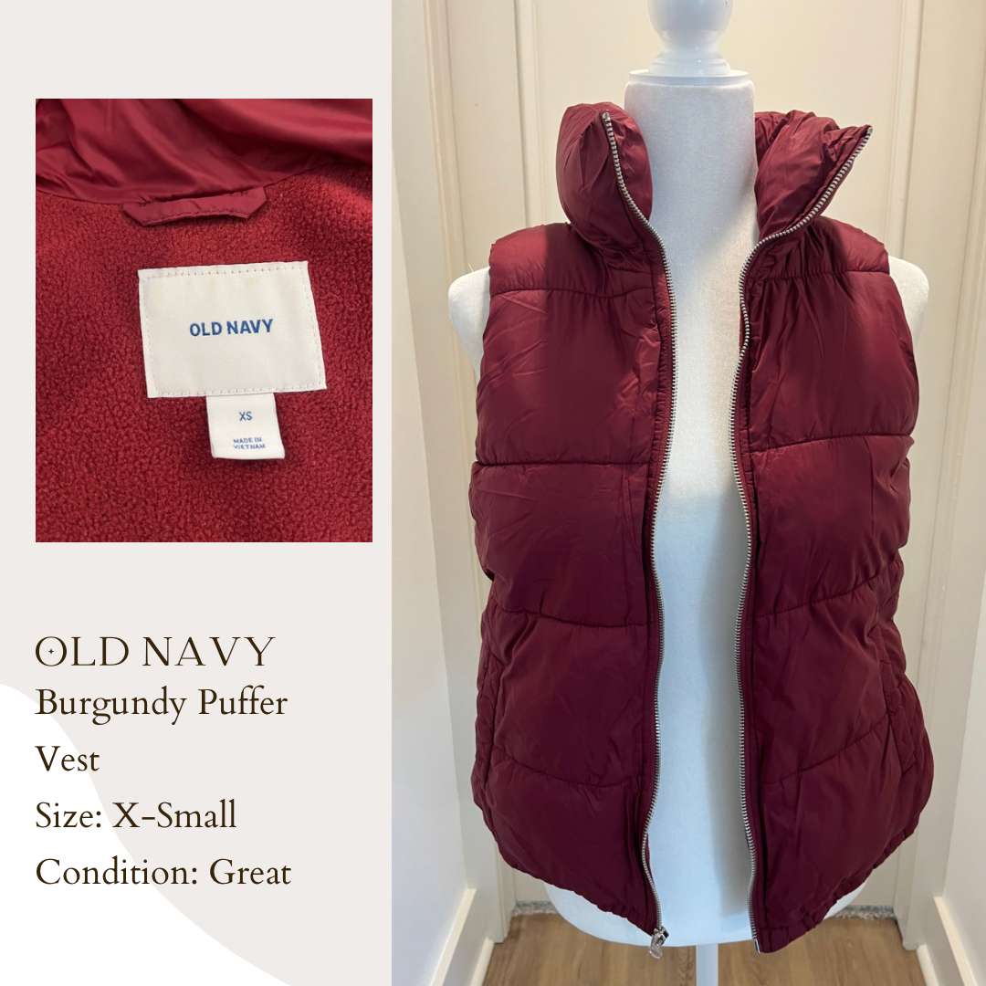 Old Navy Burgundy Puffer Vest