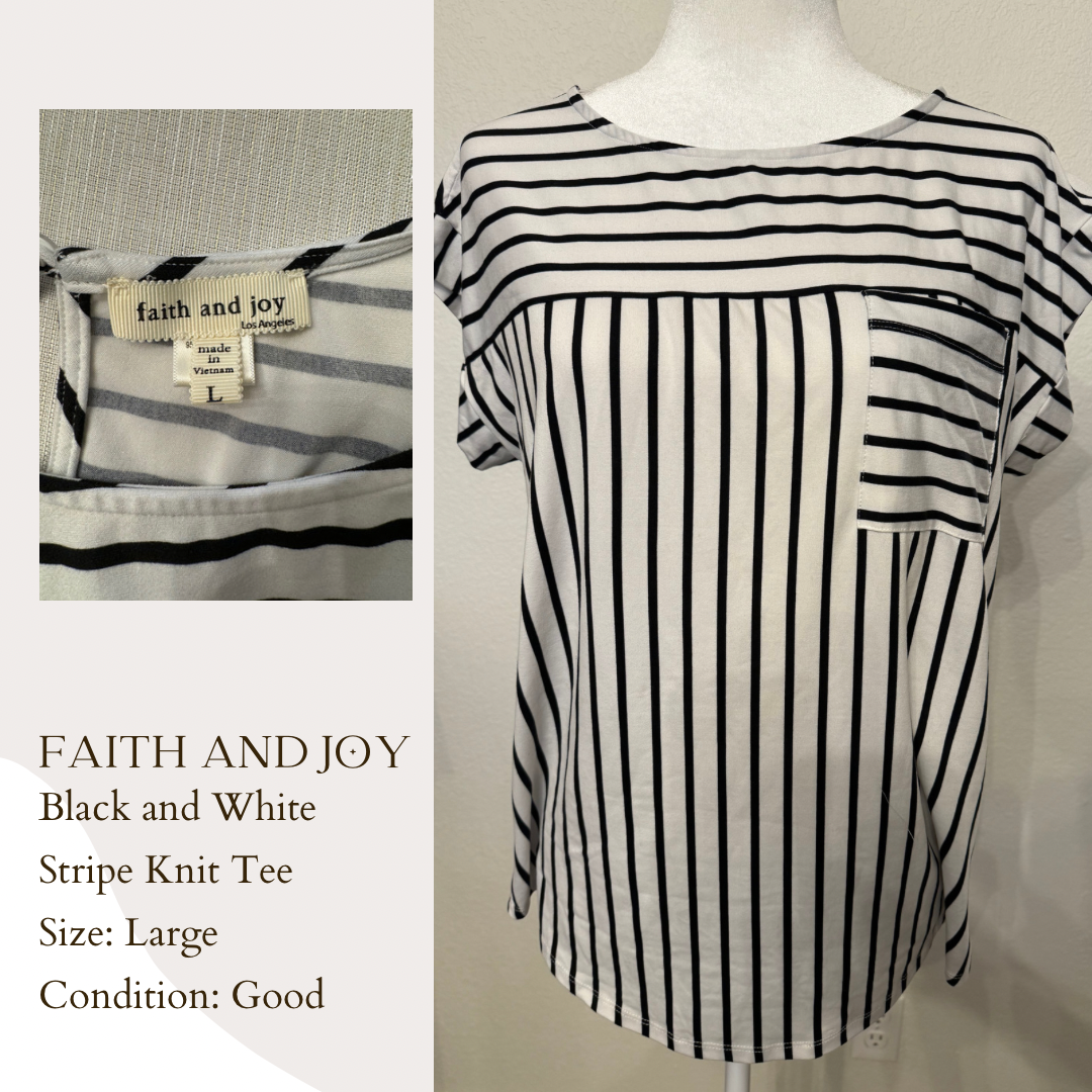 Faith and Joy Black and White Stripe Knit Tee