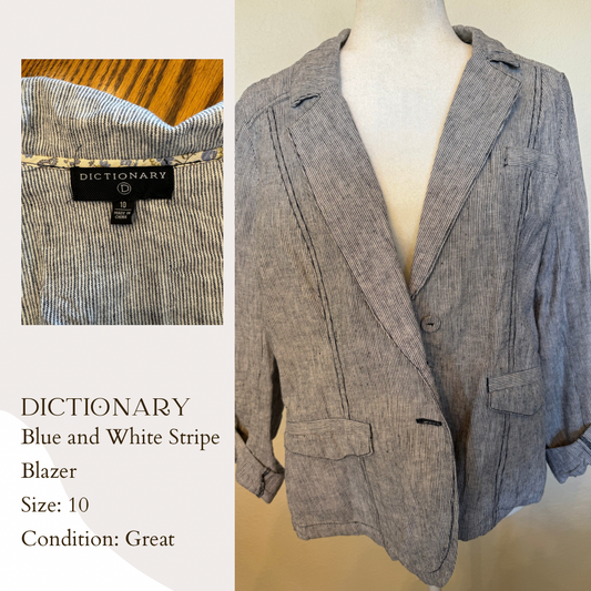 Dictionary Blue and White Stripe Blazer