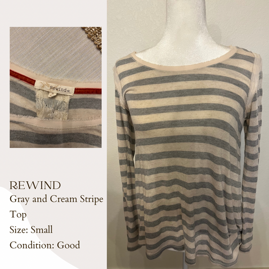 Rewind Gray and Cream Stripe Top