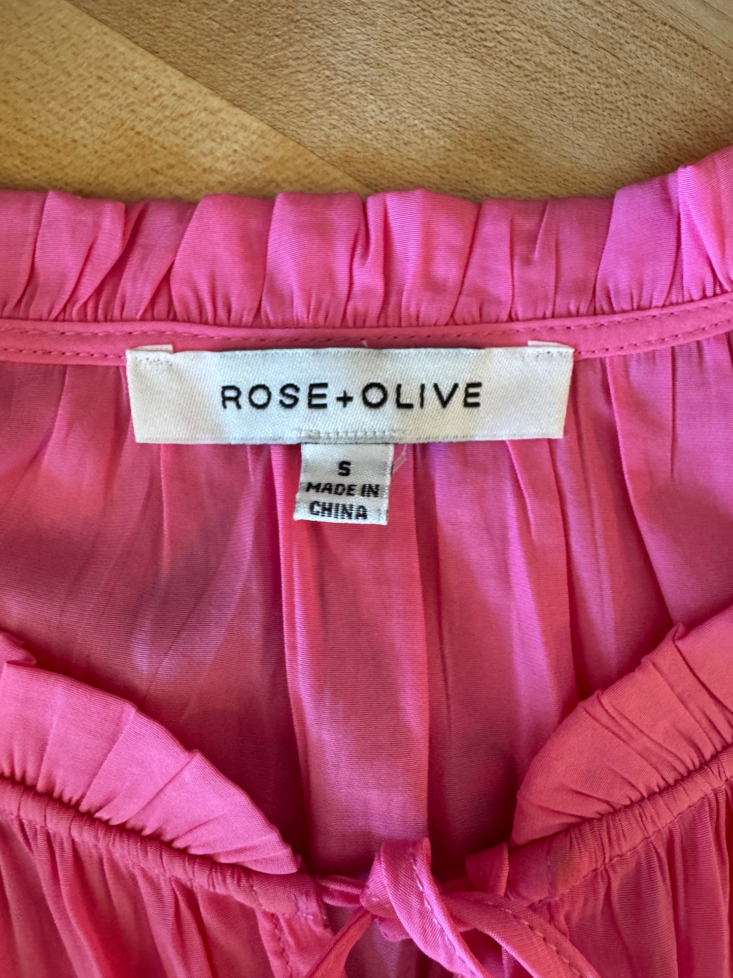 Rose + Olive Pink Ruffle Sleeve Top