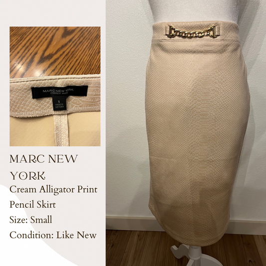 Marc New York Cream Alligator Print Pencil Skirt