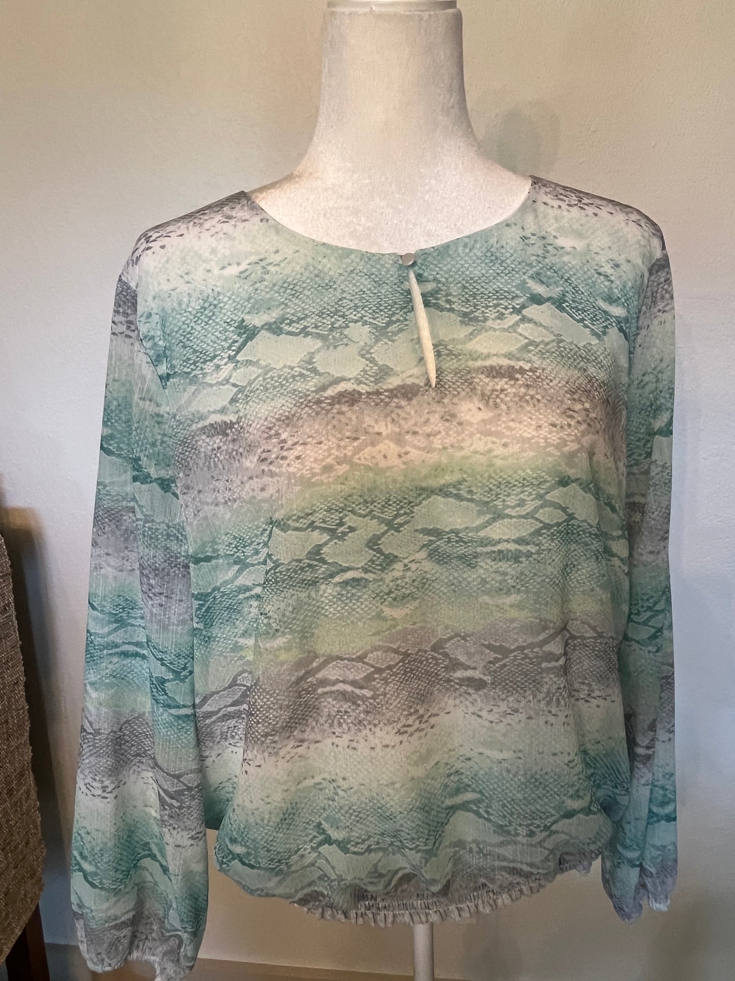 Alfred Dunner Teal and Gray Print Top