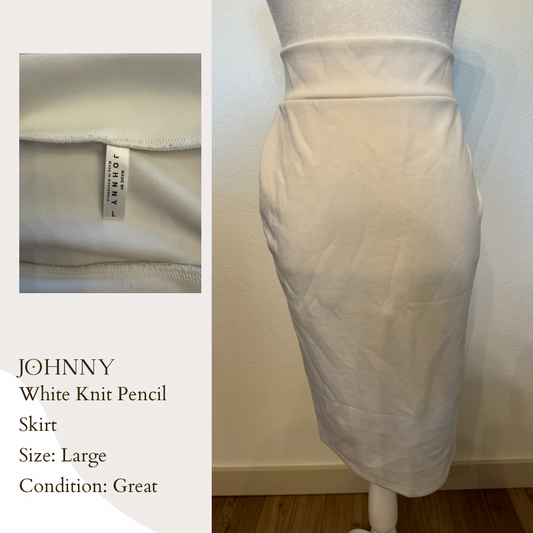 Johnny White Knit Pencil Skirt