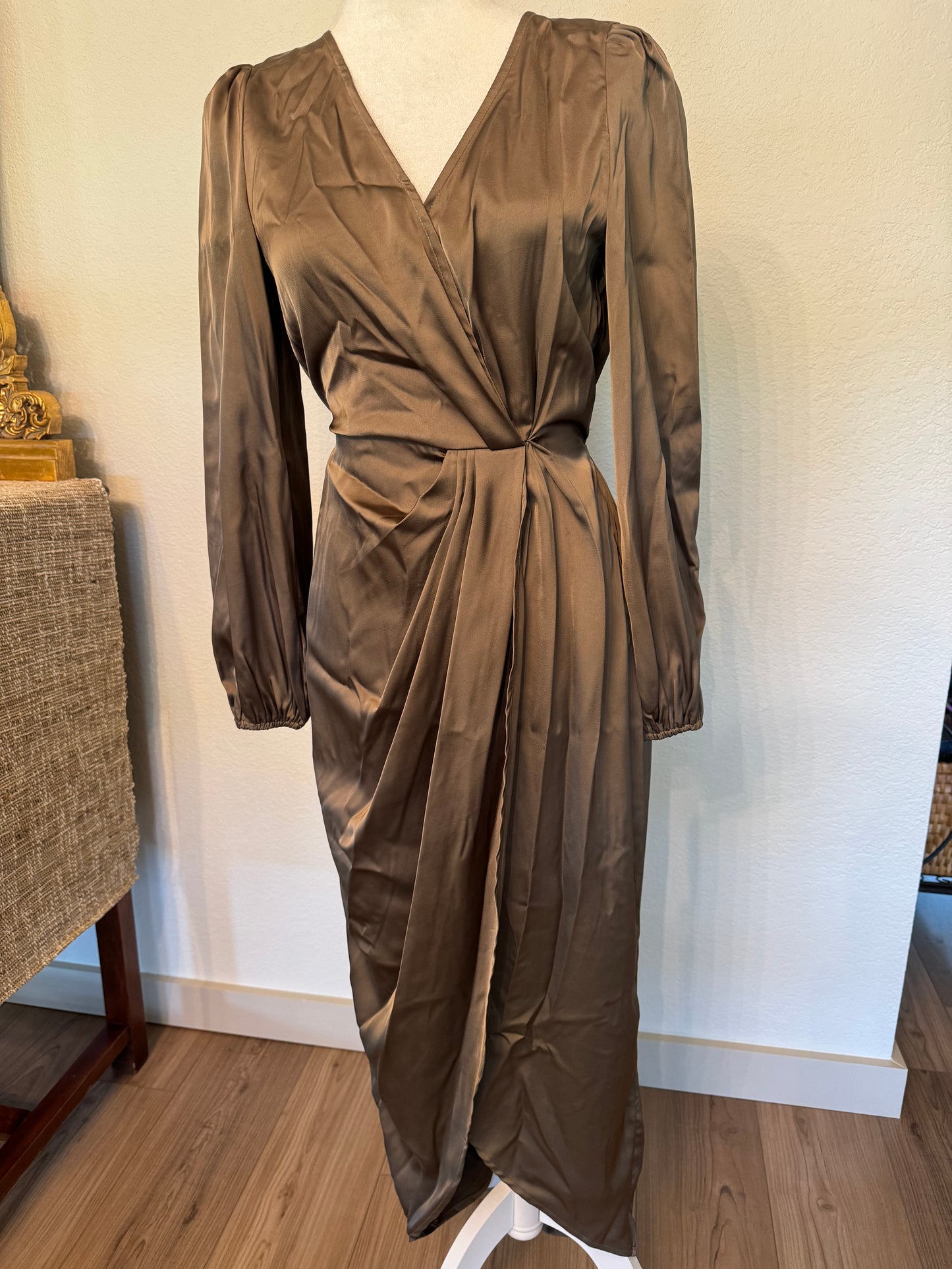 Shein Bronze Satin Maxi Dress