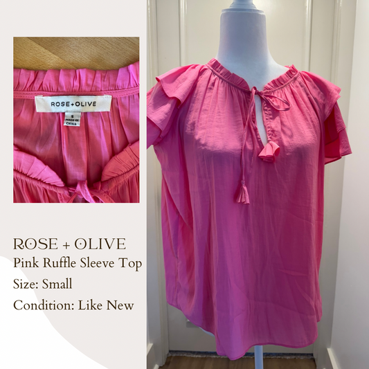 Rose + Olive Pink Ruffle Sleeve Top