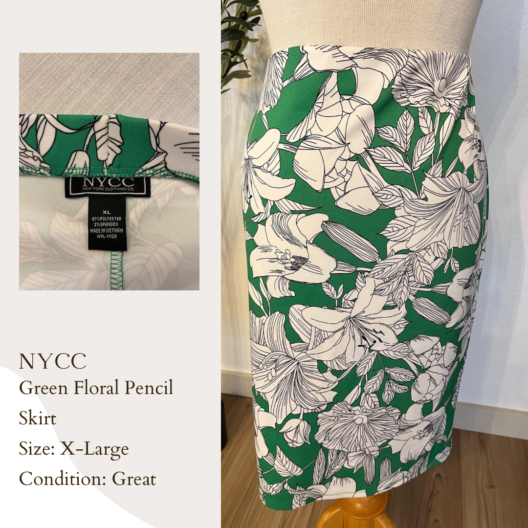 NYCC Green Floral Pencil Skirt