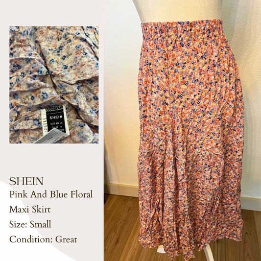 Shein Pink and Blue Floral Maxi Skirt