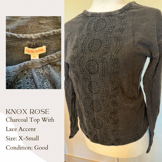 Knox Rose Charcoal Top With Lace Accent