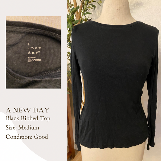 A New Day Black Ribbed Top