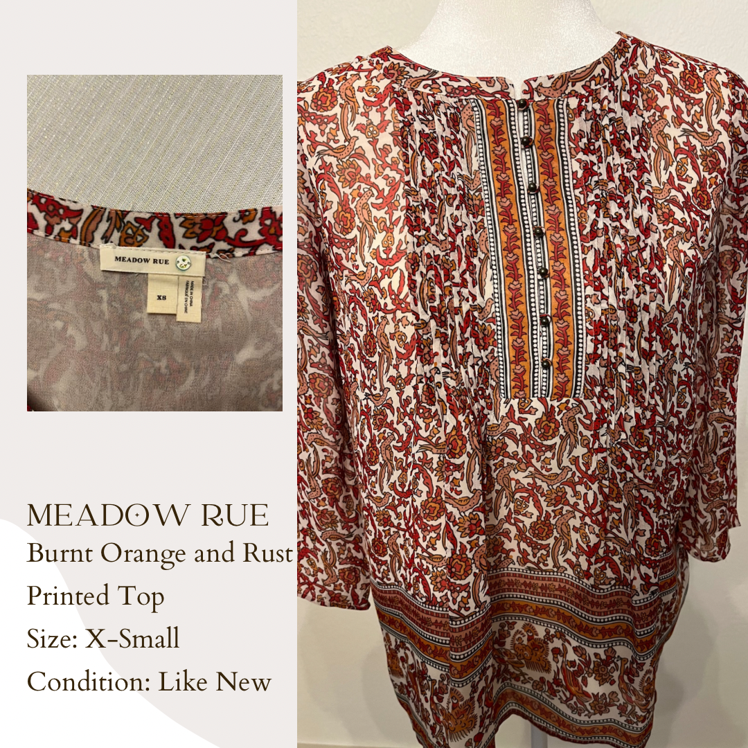 Meadow Rue Burnt Orange and Rust Printed Top