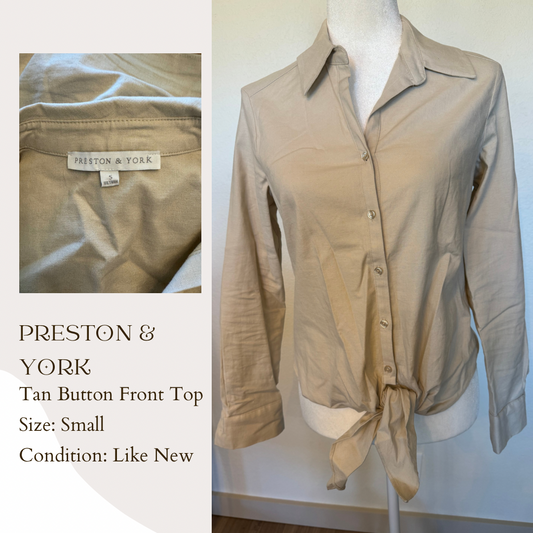 Preston & York Tan Button Front Top
