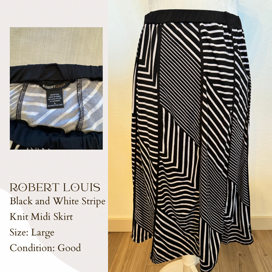 Robert Louis Black and White Stripe Knit Midi Skirt