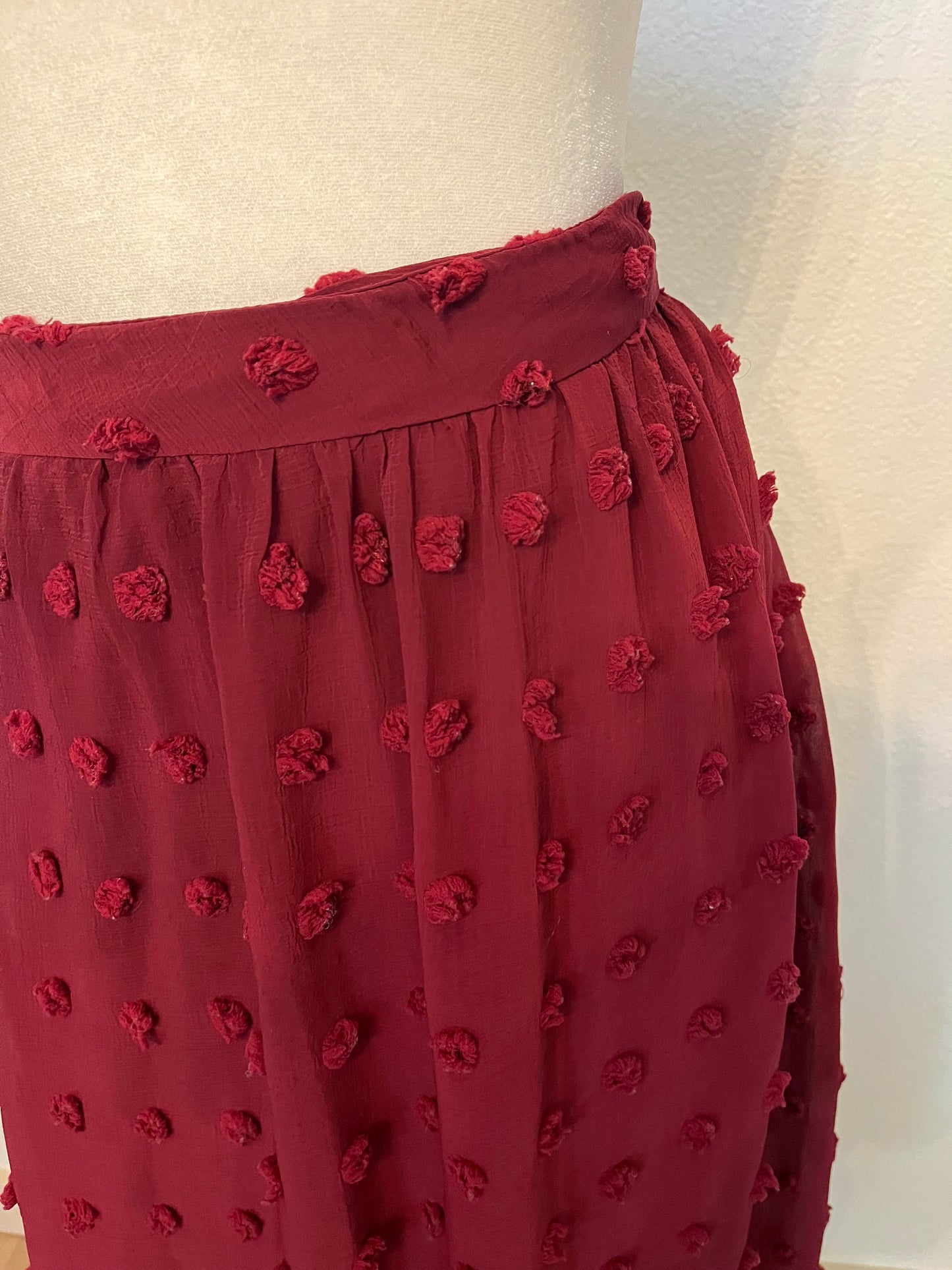 Polagram Burgundy Swiss Dot Midi Skirt