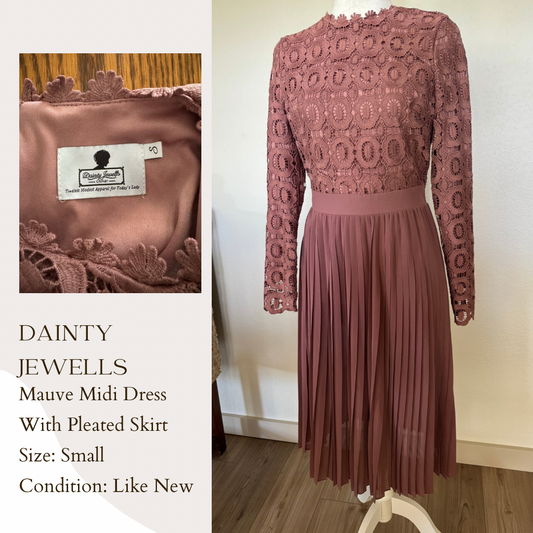 Dainty Jewells Mauve Midi Dress With Pleated Skirt